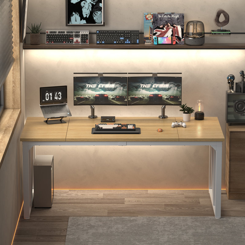 Computer Desk 70×30.7 Inch Gaming Desk With Deeper & Thicker Desktop, Office Desk Work Desk For Home Office, Natural