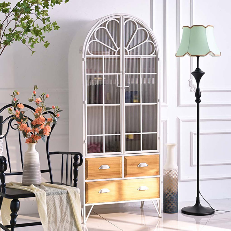 Arched Iron Cabinet with Glass Door