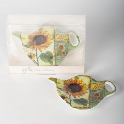 Porcelain Tea Bag Holder, Sunflowers, Set Of 2