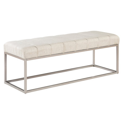 Beige Bench, 1pc Upholstered, Foam Padding, Champagne Metal Frame, 18" Seat Height, Entryway Decor Contemporary Upholstered Seat, Textured Channel Tufting, Finish Metal, 300lbs Load, Living Room