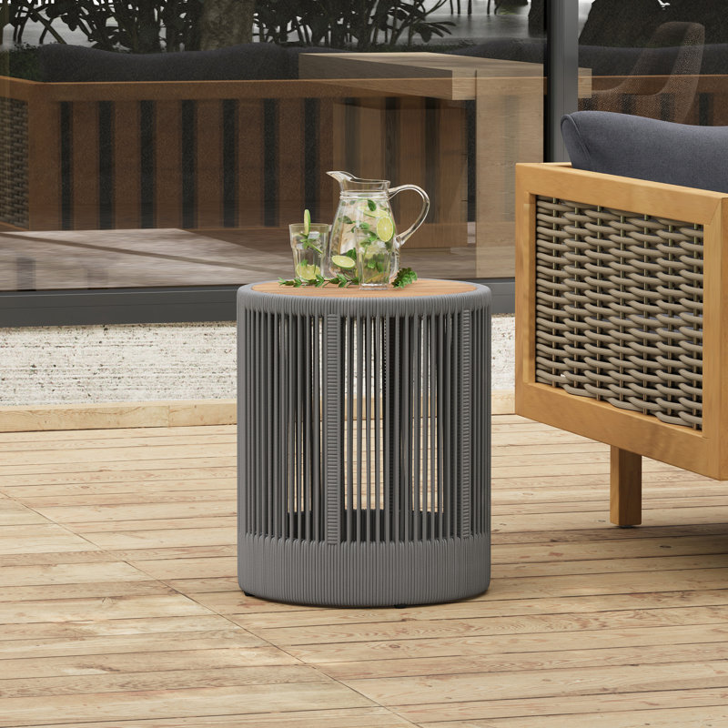 Méridienne: méridienne avec corde grise, table d'appoint tissée réglable et compacte, corde extérieure confortable pour plus de confort