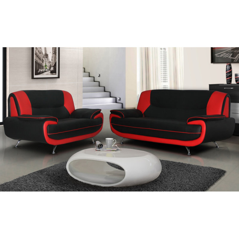 Hartle 2 - Piece Faux Leather Living Room Set, Black/Red