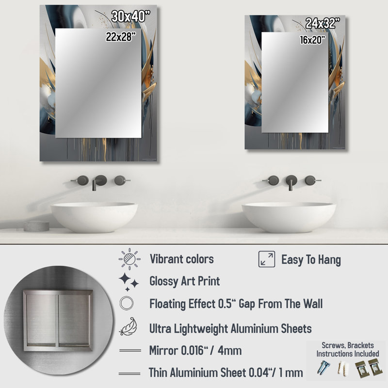 Abstract Shapes And Infinity Lines I - Abstract Shapes Wall Mirror, Gold Decorative Mirror, Printed Metal Art, 32" x 24"