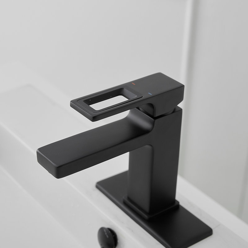 Robinet de salle de bains monotrou avec ensemble de drainage, Plaque de pont incluse, Noir