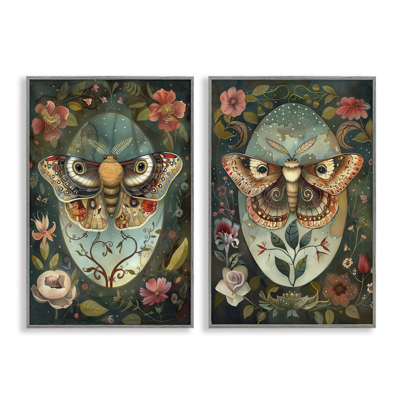 «Vintage Victorian Folk Moths», ensemble de 2 giclées encadrées, design par The Dutch Lady, H 18 po x l 24 po