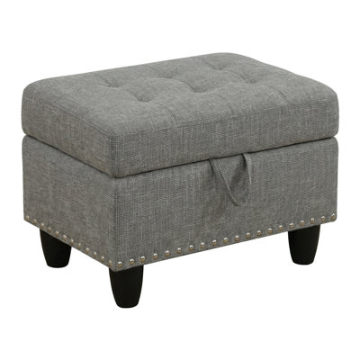 Linen Living Room Ottoman With Storage, 29.1'' Upholstered Entryway Bench, End Of Bed Storage Bench, Small Ottoman Foot Rest With Sturdy Leg And High Density Sponge, For Living Room, Bedroom, Entryway