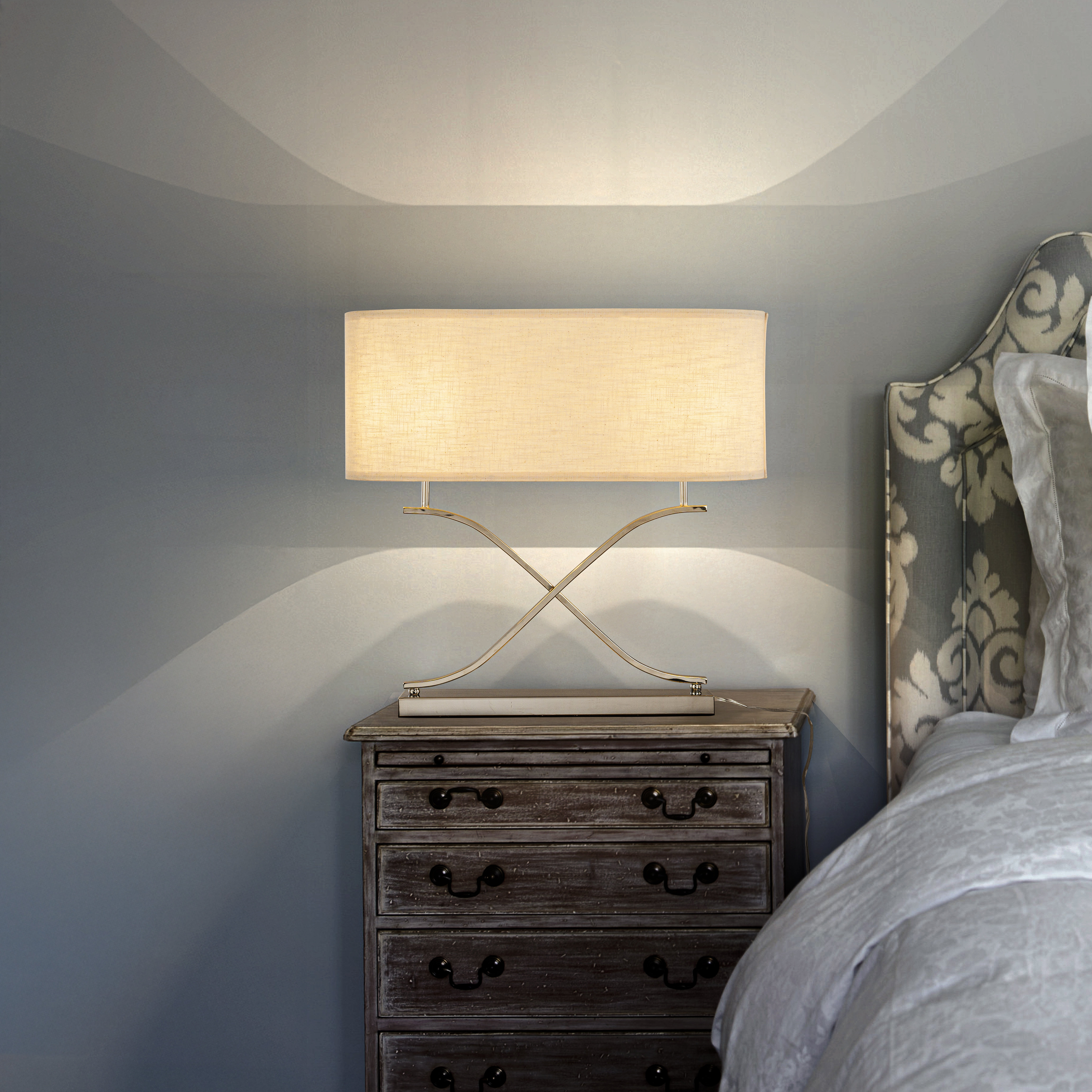 Everly Quinn 2-light 24'' Modern Elegant Polished Nickel Minimalist Stainless Steel Table Lamp With Ivory Fabric Shade For Entryway Living Room Bedside | Wayfair