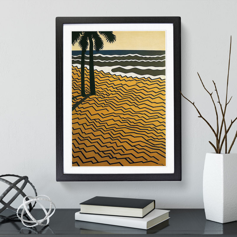 Retro Beach - Single Picture Frame Print, Black Framed, 46cm H x 34cm W x 2cm D