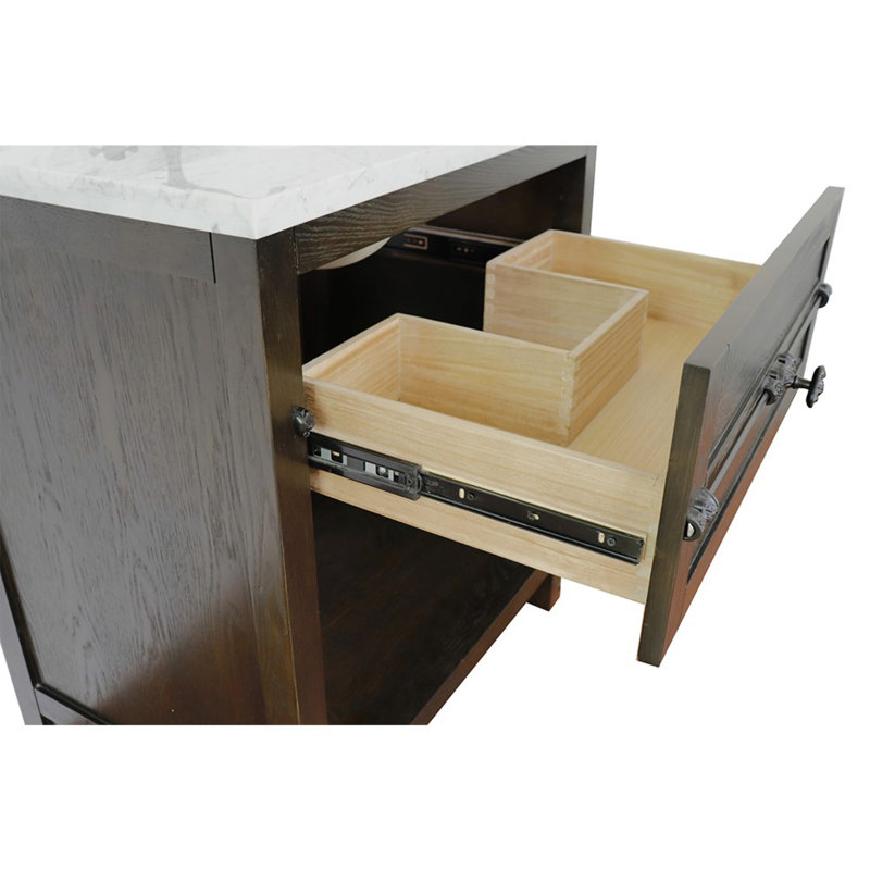 Zimmerman 31'' Single Bathroom Vanity with Top, Brown Ash, Black Galaxy