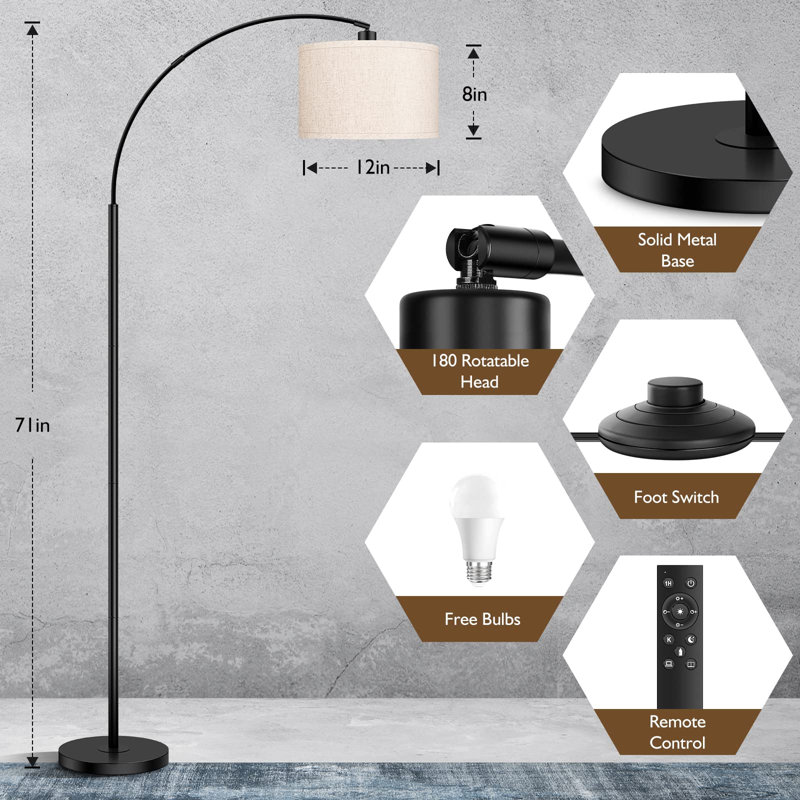 Lampe sur pied arquée 70,98 po Hicksley, Beige