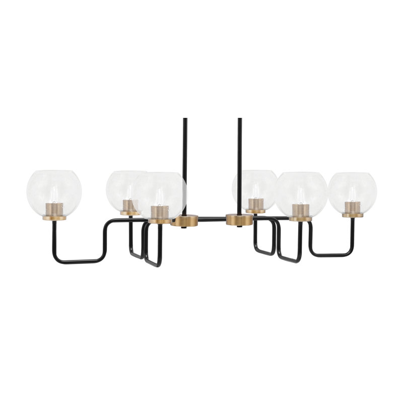 Luminaire îlot 6 lumières Amarmula, noir mat et laiton vieilli, verre transparent 5,75 po, Clair, Noir/laiton