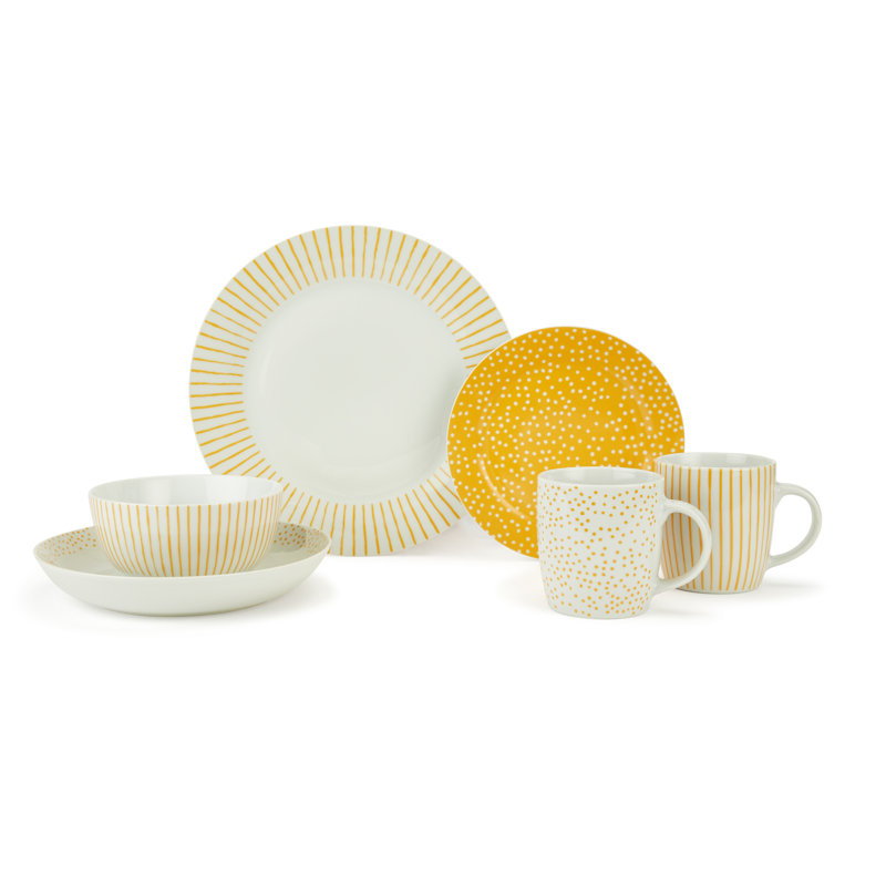 20pc Betsy Dinner Set, Amber Yellow/White
