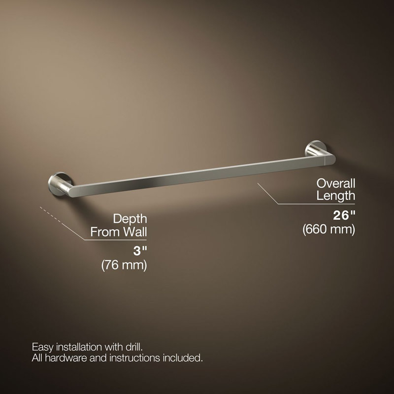 18" Wall Mounted Towel Bar, Vibrant Polished Nickel, 24"W