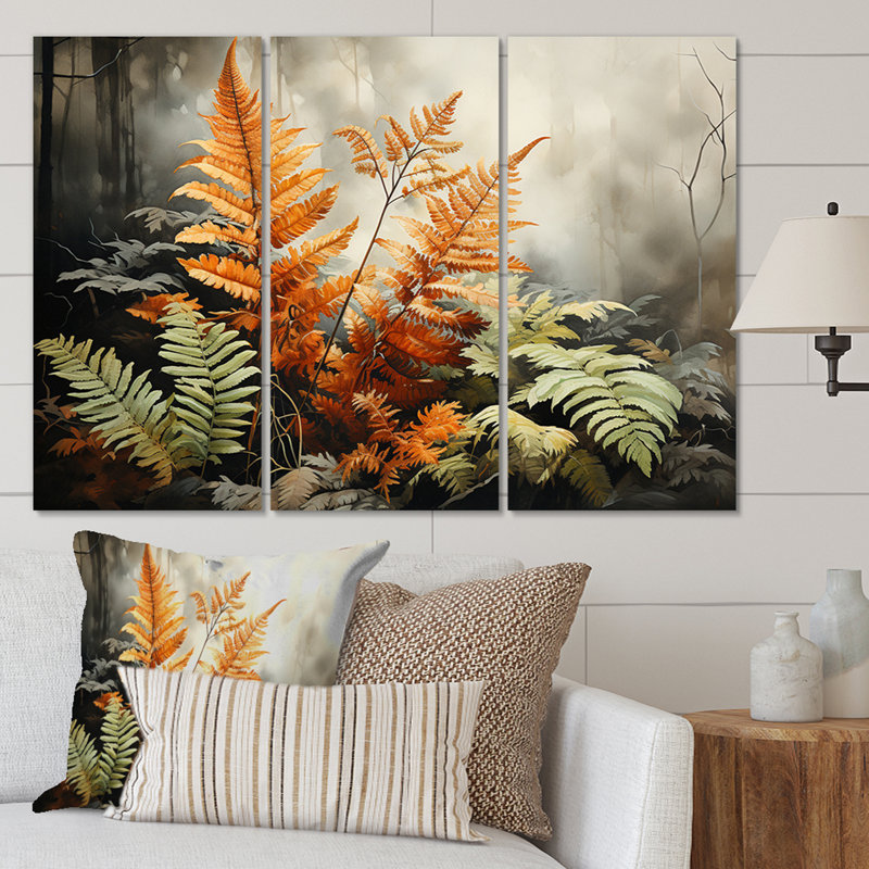 Fougères ambrées, impressions sur toile, 3 pièces, H 28 po x l 36 po x P 1 po