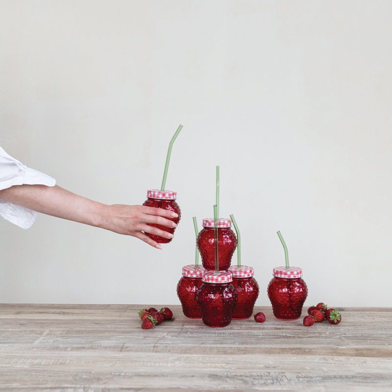 Strawberry Shaped Drinking Glass with Lid & Straw