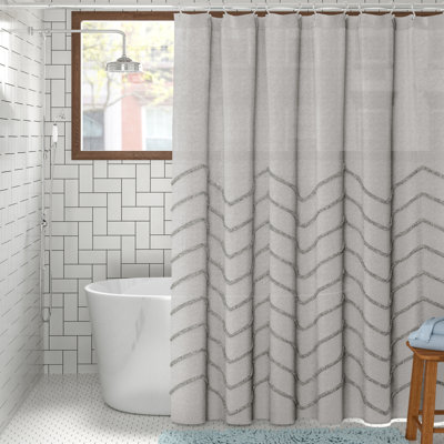 Chenille Chevron Cotton Geometric Shower Curtain