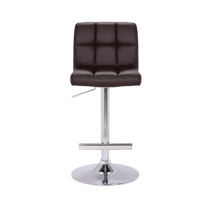 Swivel Upholstered Faux Leather Adjustable Height Bar Stool, Brown