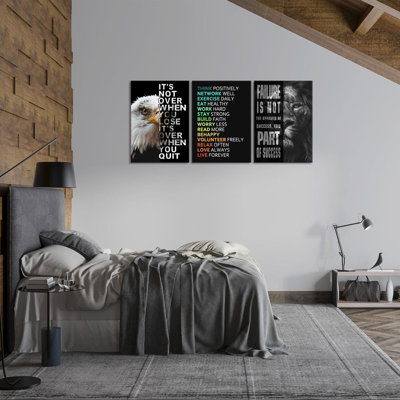 Motivational Wall Art -Bald Eagle And Lion Inspirational Picture Animal Positive Quotes Wall Poster Framed Motivational Office Decor For Success Ready