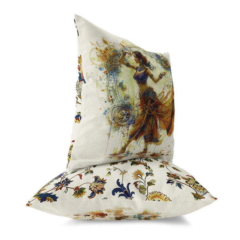 Coussin Enchanting Rhythms of India, H 20 po x l 20 po, Bleu / Beige