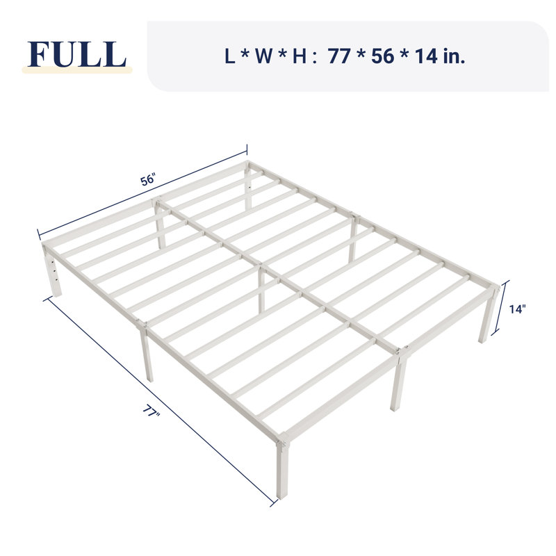 14 Inch Metal Platform Bed Frame With Storage Space, Full, White, 14"