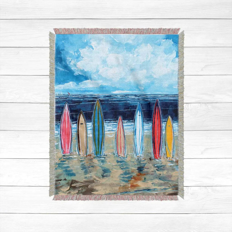 Surfboards Hand Woven Throw Blanket, 50" W x 60" L