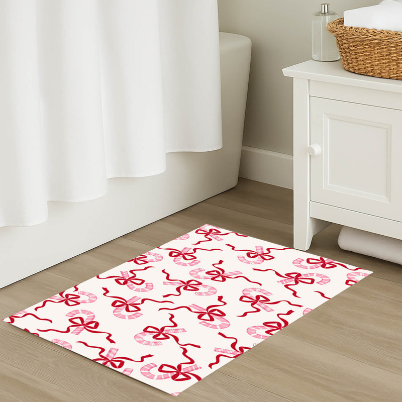 Tapis de bain Candycanes & Bows, Simple - L 34 po x l 21 po, Blanc / Blanc