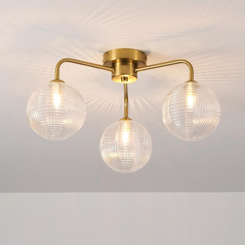 Glass Semi Flush Mount, Brass