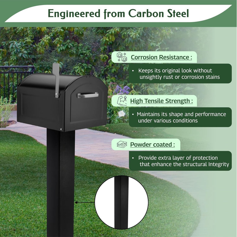 27 in. Carbon Steel 4 x 4 Mailbox Post with Black Powder-Coated Finish