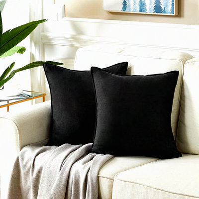 SuperSoft Black Suede Pillow Covers - 2 Pack - Solid Cushion Cover for Living Room Sofa Bedroom - Decorative Throw Pillow Case - Couch Accent Pillows - Soft Decor Square Cushion Case