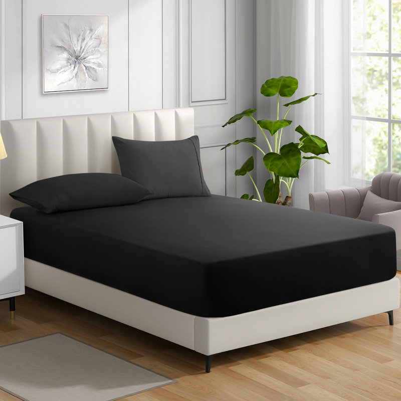 Cotton Blend Percale Fitted Sheet, Single (3'), Black 