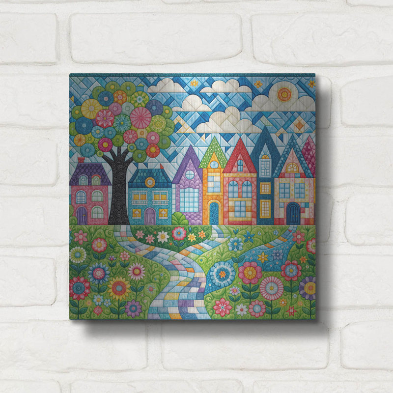 Art mural en métal luxueux «Quilt Style Scene 1» par Rey Klimt, 12 po x 12 po, H 12 po x l 12 po