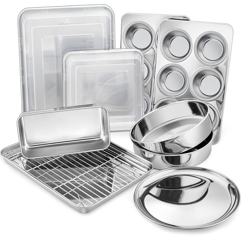 12-Piece Silver Stainless Steel Bakeware Set with Plastic Lids