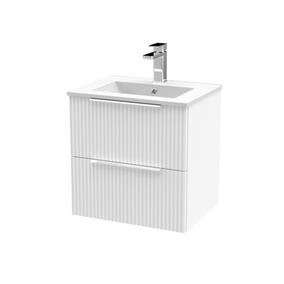 Fluted 500mm Single Bathroom Vanity with Drop In Vitreous China Basin