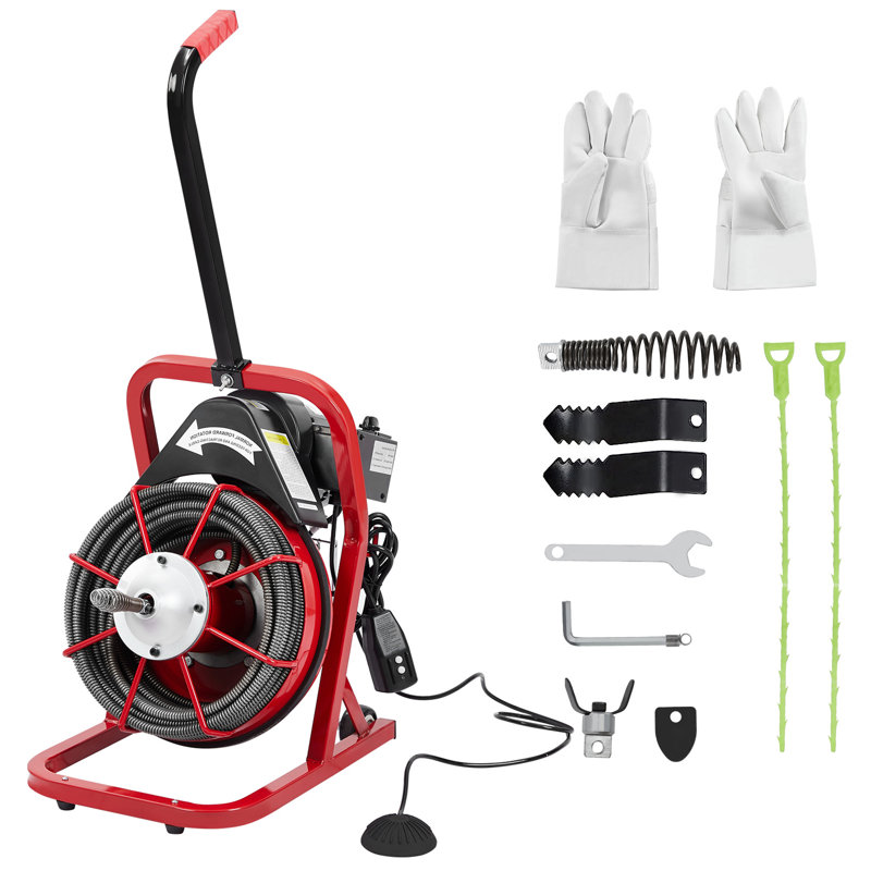 75FT x 1/2" Electric Drain Cleaner Machine with Auto Feed K-300F, 250W Sewer Snake with 4 Cutters & Foot Switch, 1700 RPM Drain Auger for 1-4" Pipes, Toilets, Sinks