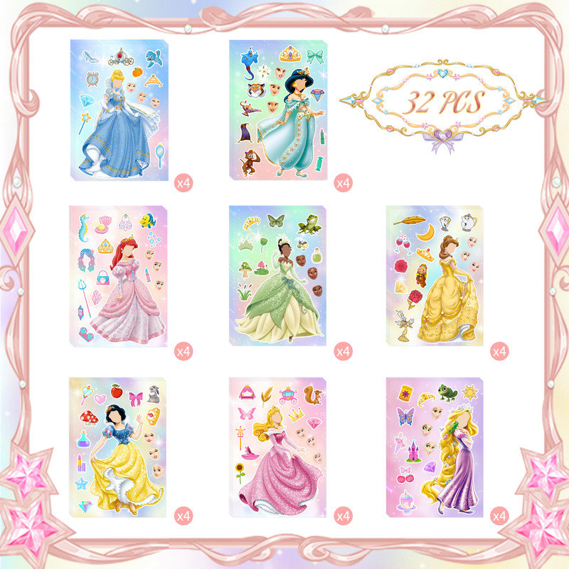 32 Pcs Princess Make a Face Stickers, Princess Diy Stickers