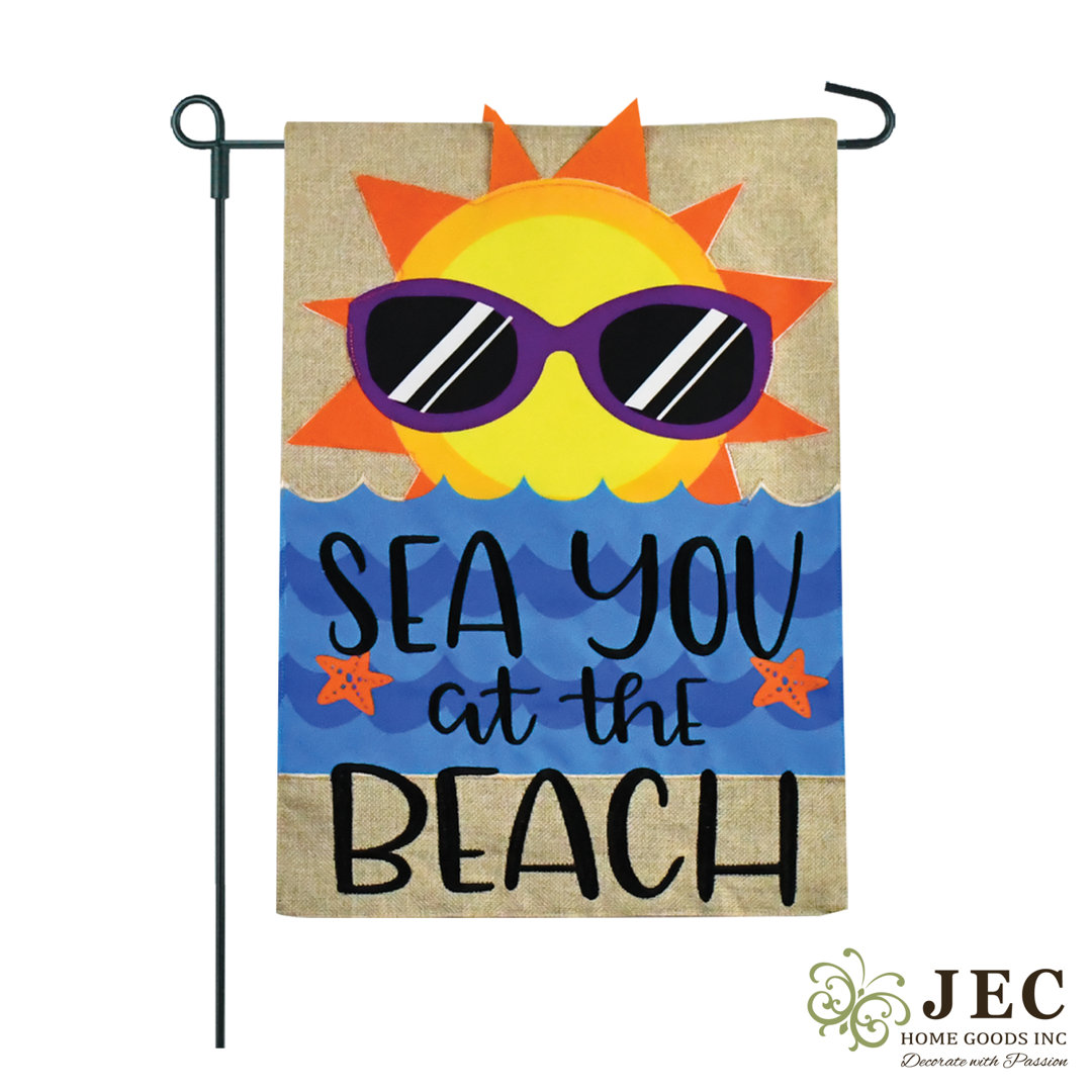 Hello Summer Sun Burlap 2-Sided 1'6 x 1 ft.Garden flag JEC Home Goods Monogram 