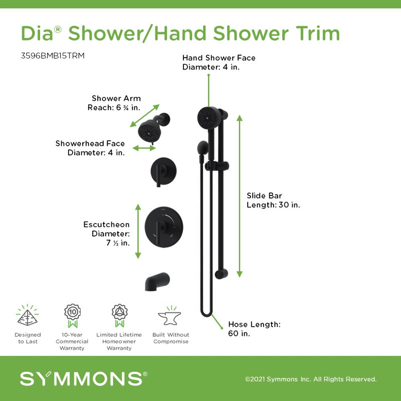Ensemble de garniture de système de baignoire et douche Dia HydroMersion, Noir mat
