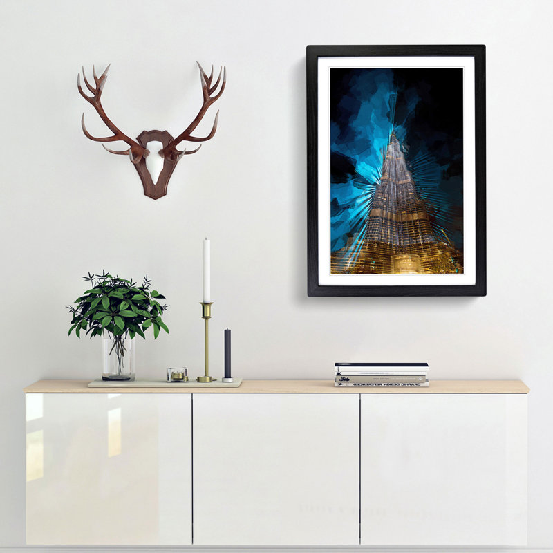 The Burj Khalifa in Dubai in Abstract - Picture Frame Graphic Art Print, 36cm H x 27cm W x 2cm D, Black Framed