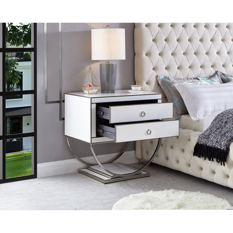 Le 2 - Drawer End Table, Silver/White