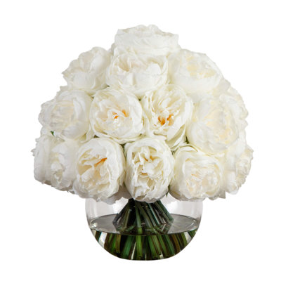 Collection de mariage 15 po Arrangement de pivoines artificielles dans un vase en verre