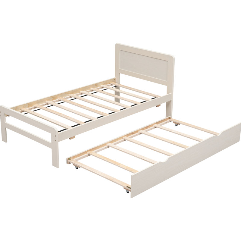 Lit gigogne simple au fini blanc délavé - option stable et pratique avec style délavé et espace de couchage élégant