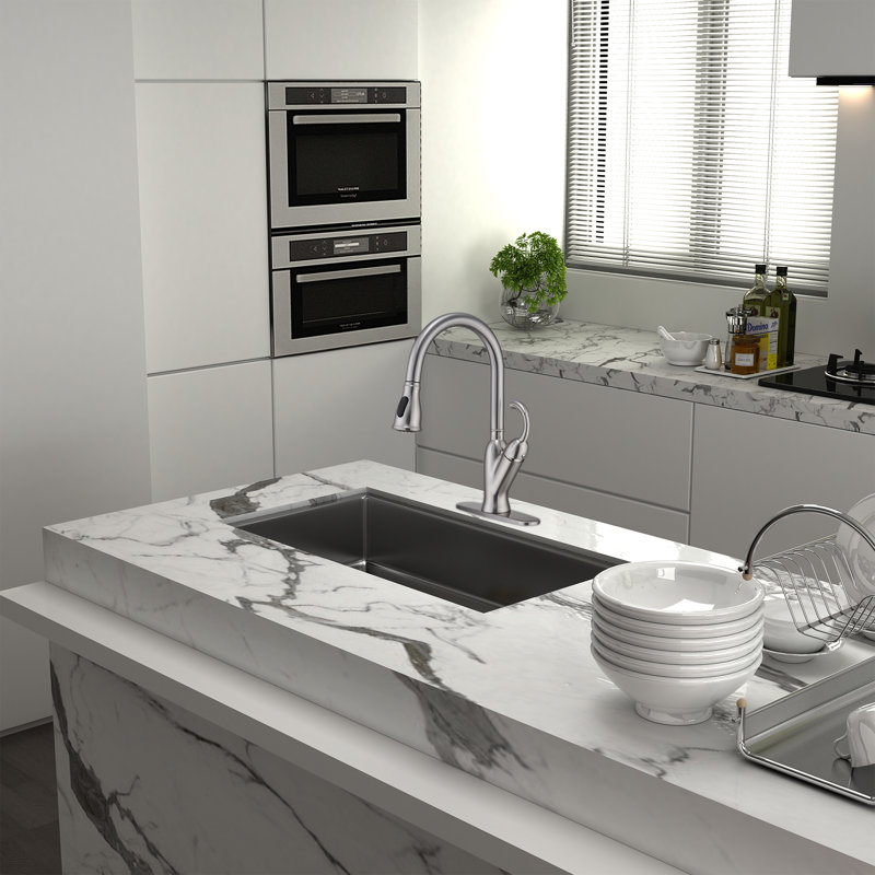 Robinet de cuisine à poignée simple rétractable, Argent