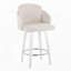 Tabouret de bar à hauteur fixe avec pivot en bois blanc et tissu crème avec repose-pieds rond en chrome, ensemble de 2