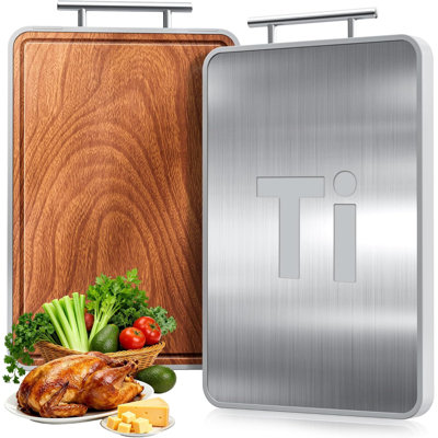 Titanium Cutting Boards For Kitchen,Ebony Wood Cutting Board,Double Sided Metal Chopping Board With Handle And Juice Groove, Idea Kitchen Appliances For Meat And Charcuterie