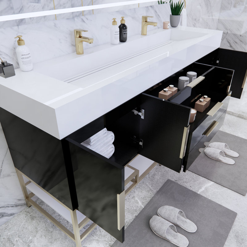 Ensemble de meuble-lavabo double 72 po Glasgow, Noir très lustré, Blanc lustré