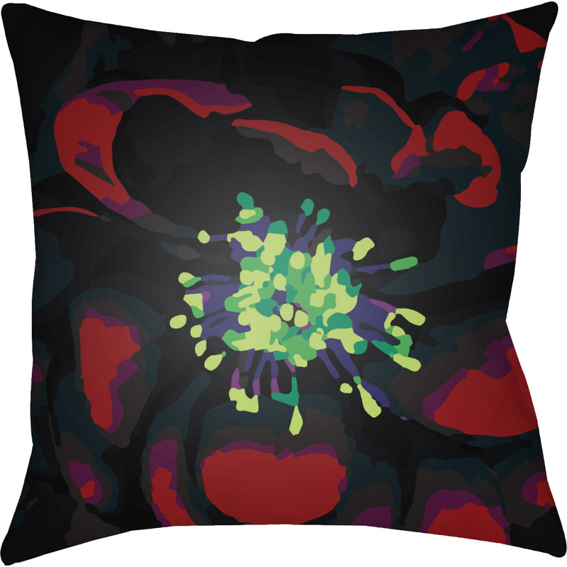 Abstract Floral Indoor/Outdoor Throw Pillow, 20" H x 20" W x 4" D, Red
