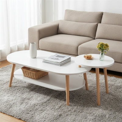 Ensemble de tables basses spacieuses et lisses avec des pieds en angle épaissis pour la sécurité et la stabilité, parfait pour les salons ou les chambres à coucher.