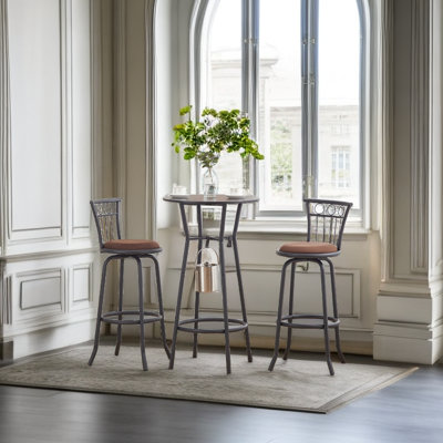 3 Bar Table and Chairs Set Dining Room Industrial Counter Height Bar Chairs with Metal Back Fabric Seat