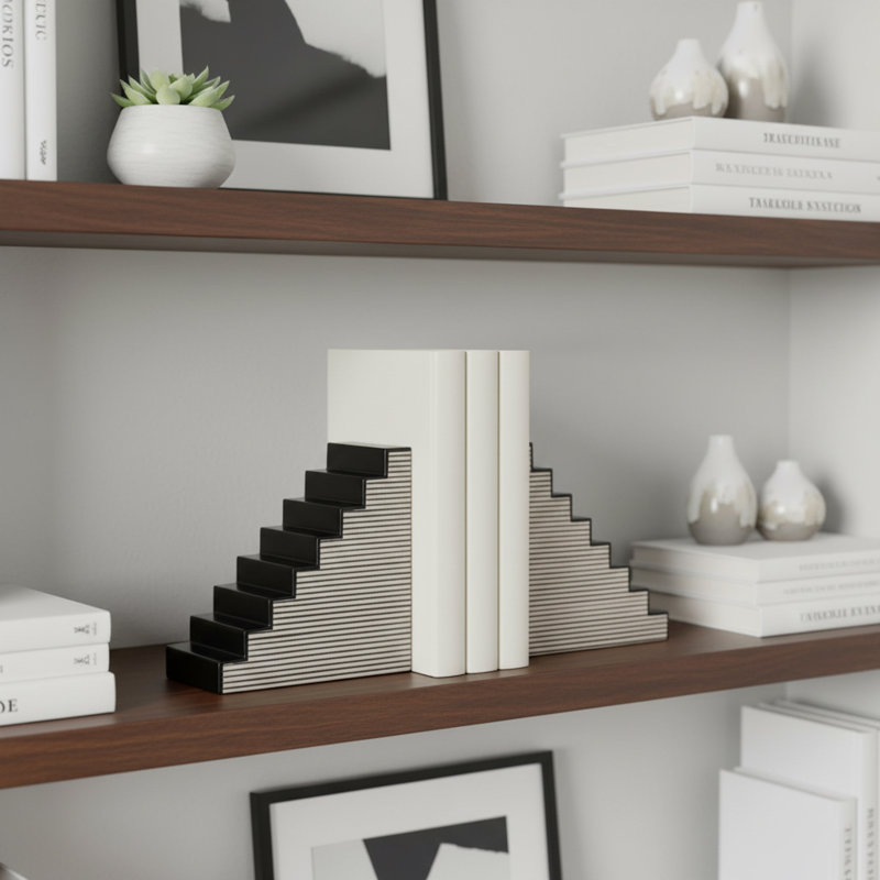 Serre-livres décoratifs à rayures pour escalier et rayure décoratifs modernes de 2, 6 po, noir et blanc