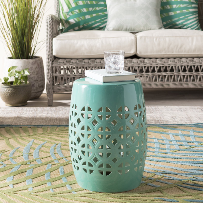 Keaton Ceramic/Porcelain Garden Stool, Sky Blue